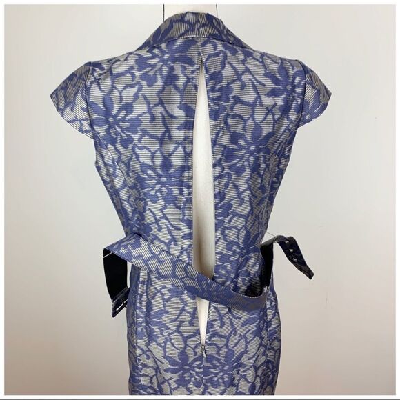 Aiden Mattox Blue and Taupe Floral Jacquard Cocktail Dress Sz 8 - Picture 6 of 12